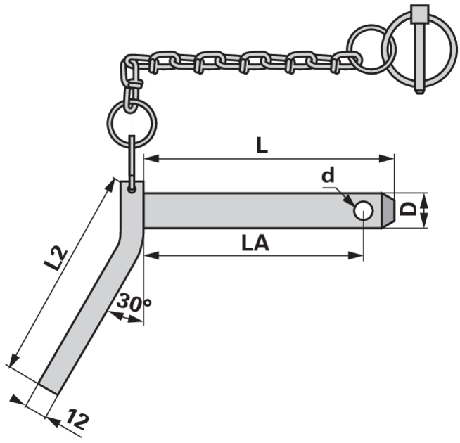 Unterlenkerbolzen mit Griff, Dm 28 mm, Länge 145 mm GartenShop24 - Hochwertige Gartengeräte