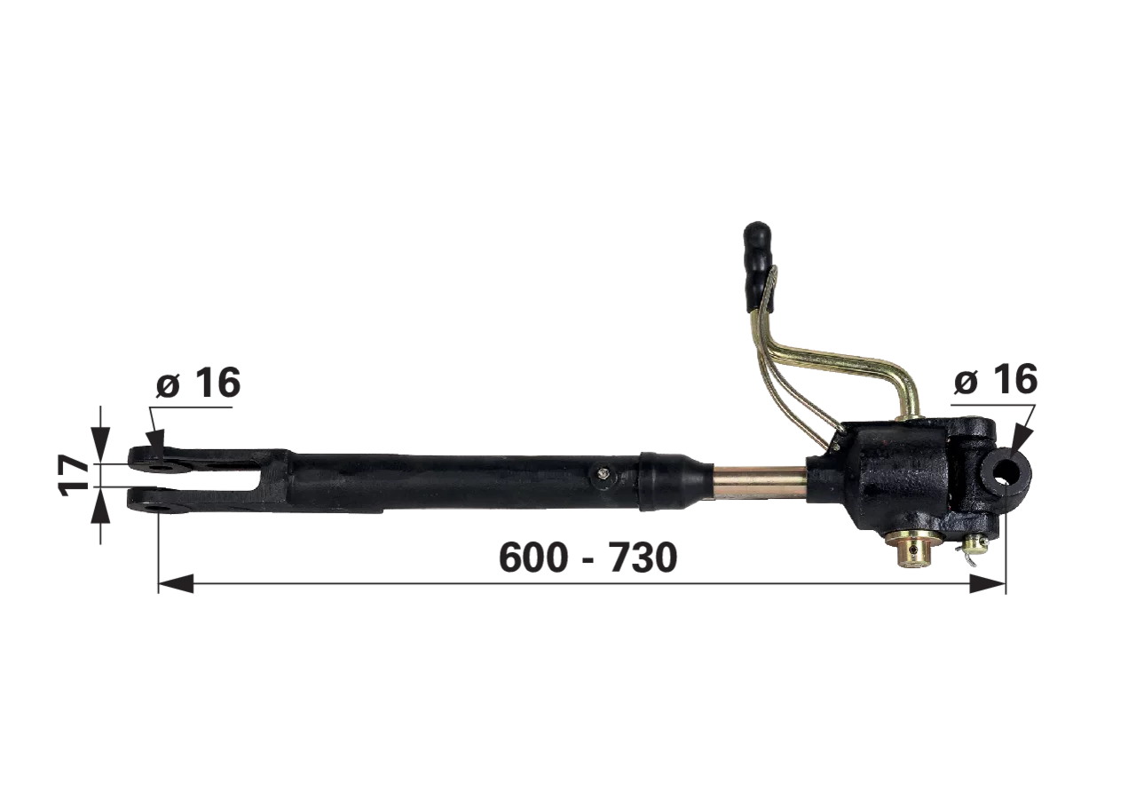 Hubstrebe 600–730 mm Gelenk 16 mm MF – verstellbare Hubstrebe für MF-Traktoren