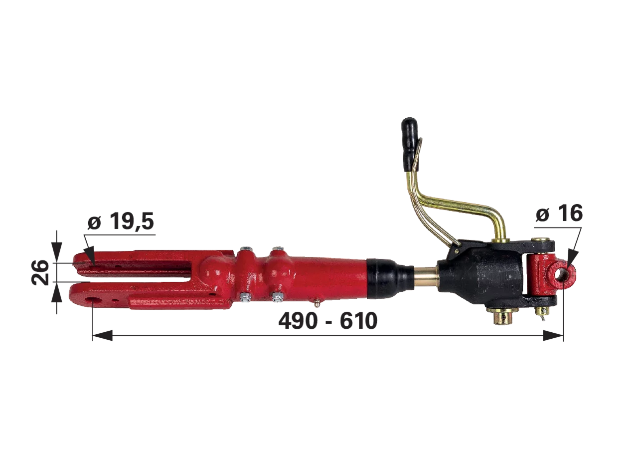 Hubstrebe Gabel 3/4 Zoll Gelenk 16 mm Case – Längenverstellung 490–610 mm