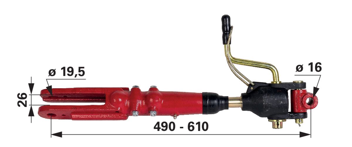 Hubstrebe Gabel 3/4 Zoll Gelenk 16 mm Case – Detailansicht Gabel und Gelenk