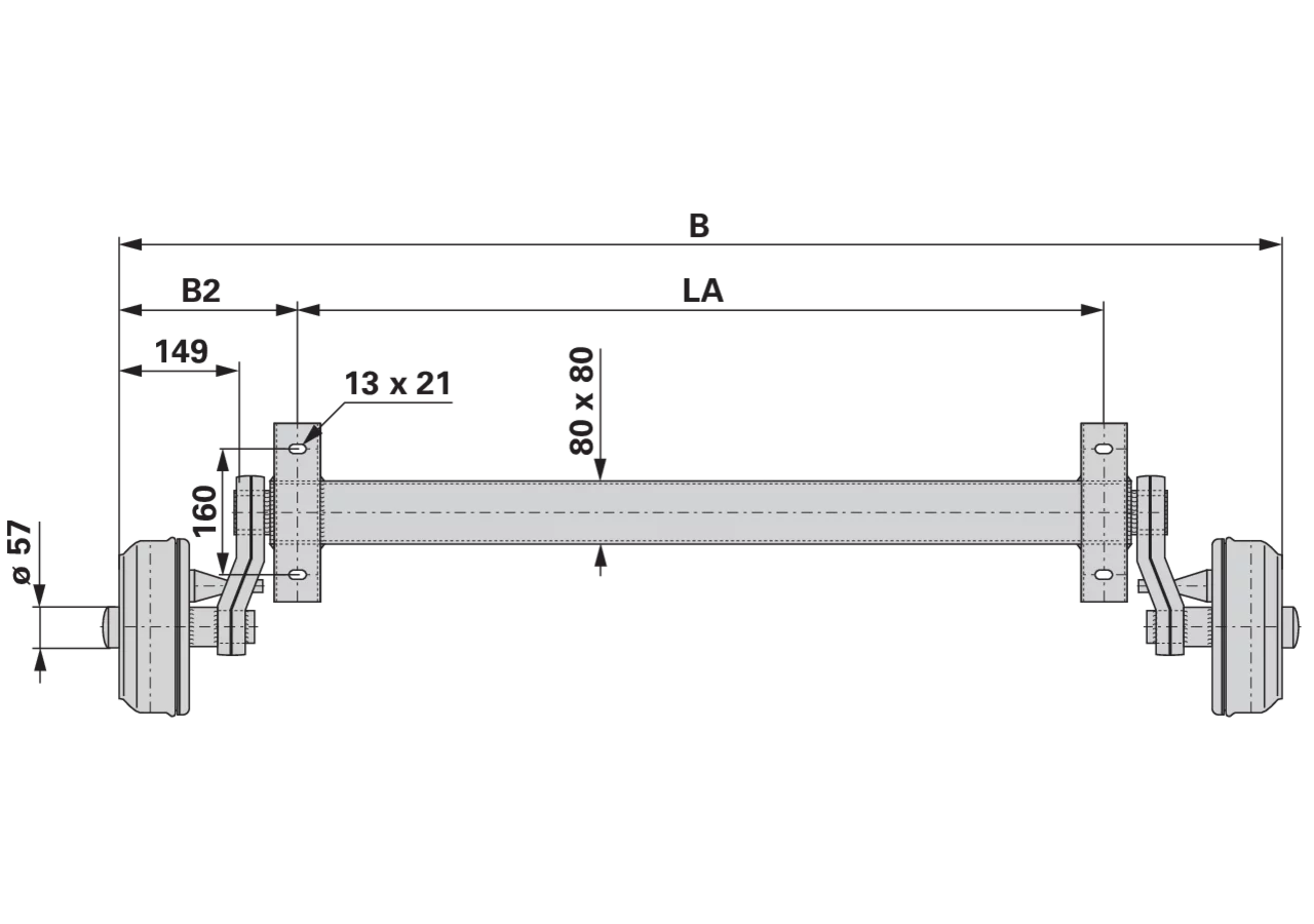 Bremsachse 80 x 1.750 mm, 850 kg Knott Knott