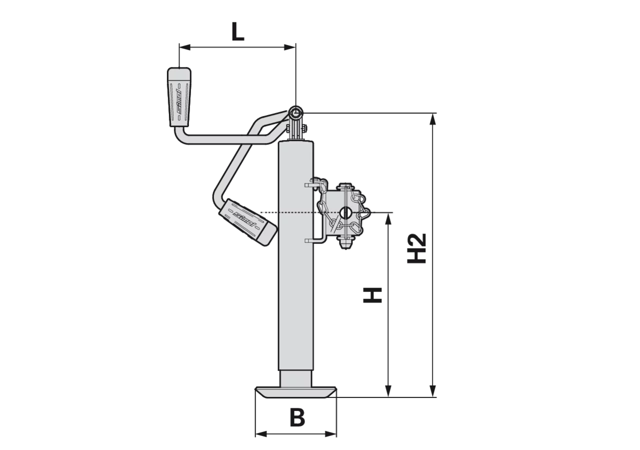 Abstellstütze klappbar, AD 57 mm, mit Buchse Stützlast 1.300 kg Höhe 455 mm Simol