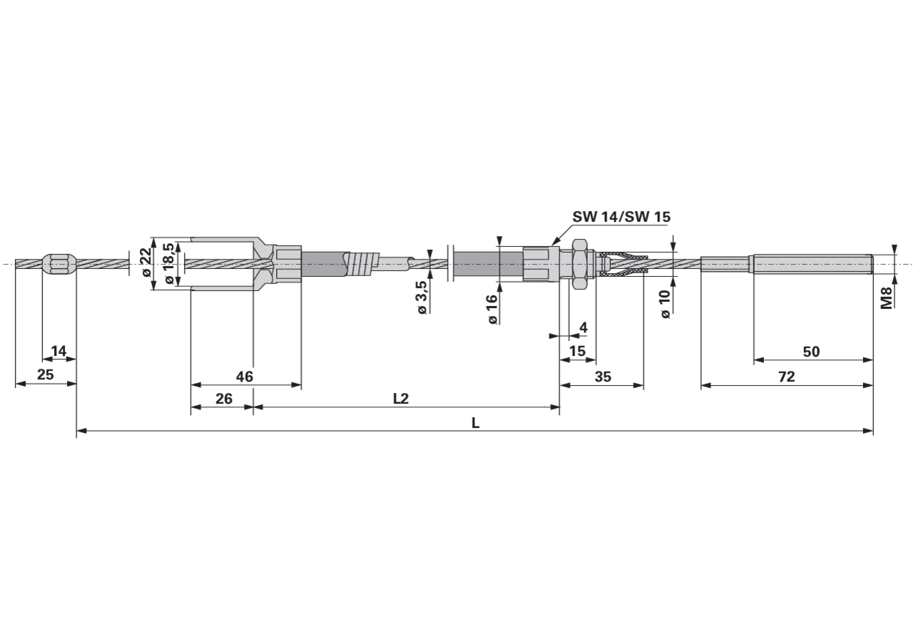 Seilzug Nirosta, 1.040 mm Knott Knott