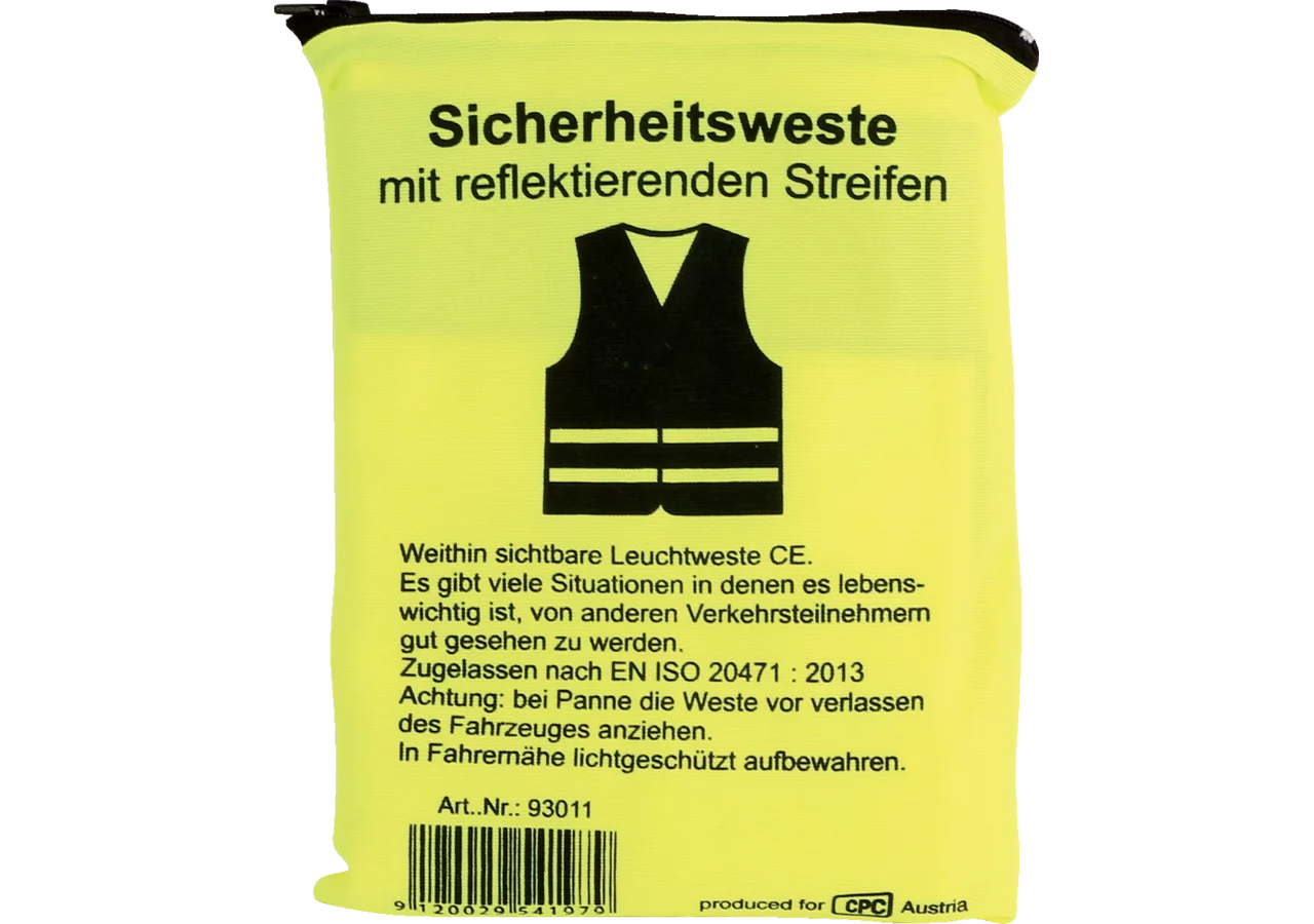 Warnweste Gelb nach EN471, in Tasche mit Zippverschluss GartenShop24
