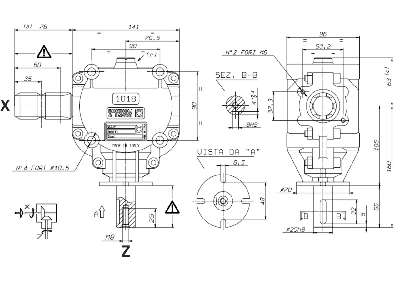 Winkelgetriebe 1018, 1:2,78, 1 3/8-6 Bondioli & Pavesi
