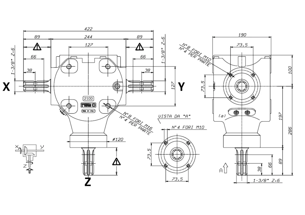 T-Getriebe 2100, 1:1, 1 3/8-6 Bondioli & Pavesi