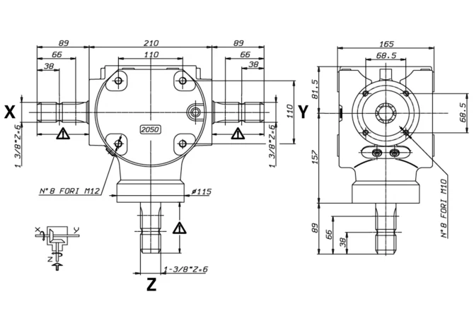 T-Getriebe 2050, 1:1, 1 3/8-6 Bondioli & Pavesi