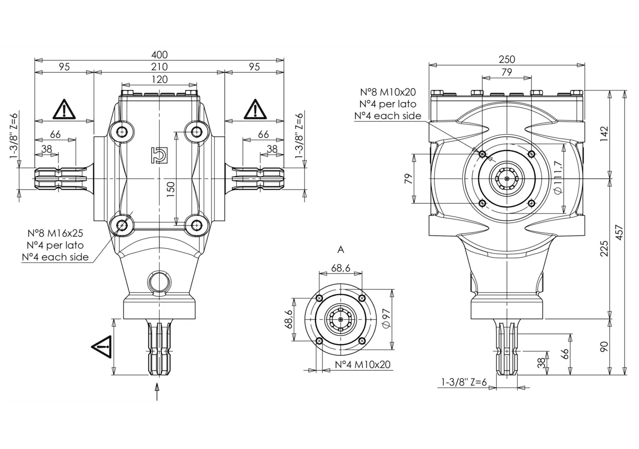 T-Getriebe 2081, 3,1:1, 1 3/8-6 Bondioli & Pavesi
