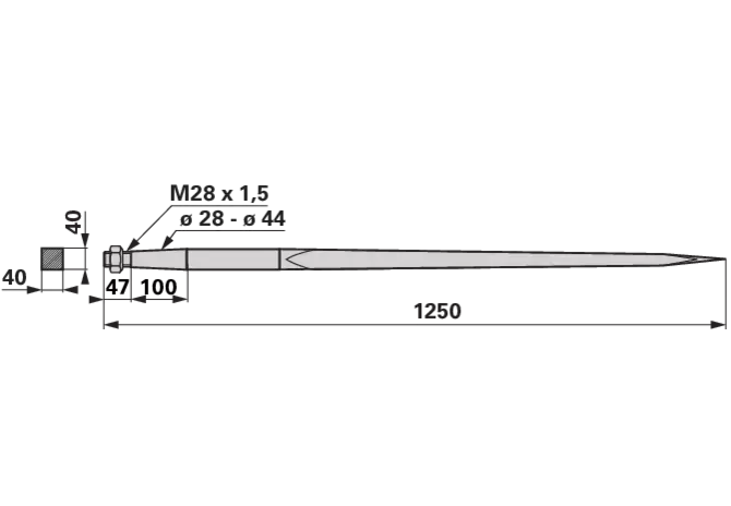 Frontladerzinke M28 x 1,5, 1.250 mm SHW