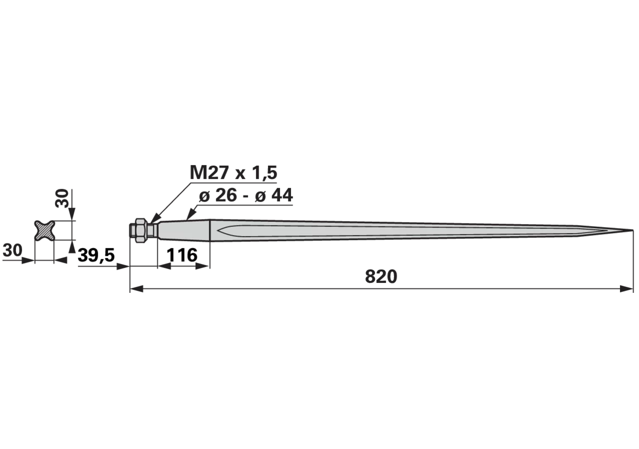 Frontladerzinke M27 x 1,5, 820 mm GartenShop24