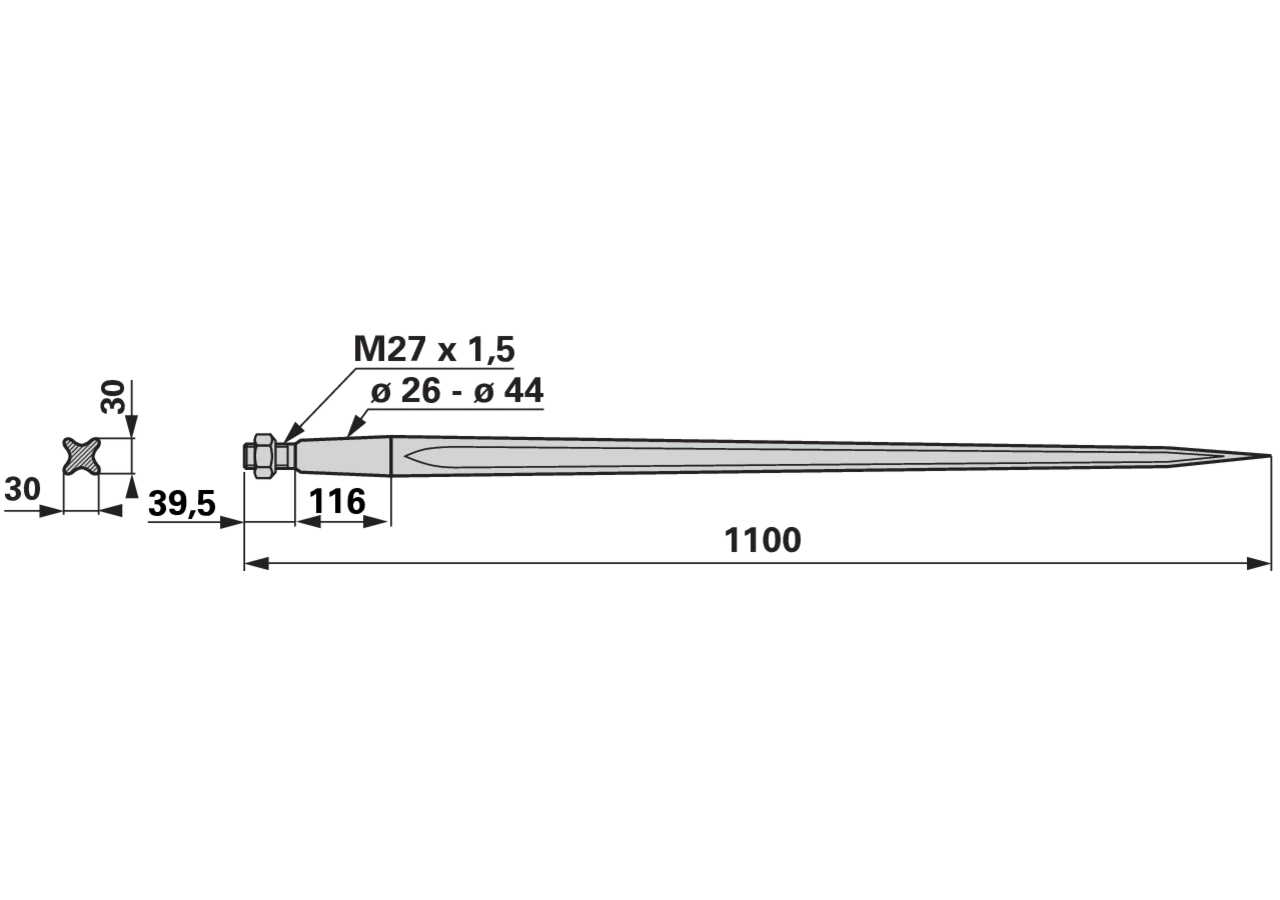 Frontladerzinke M27 x 1,5, 1.100 mm SHW