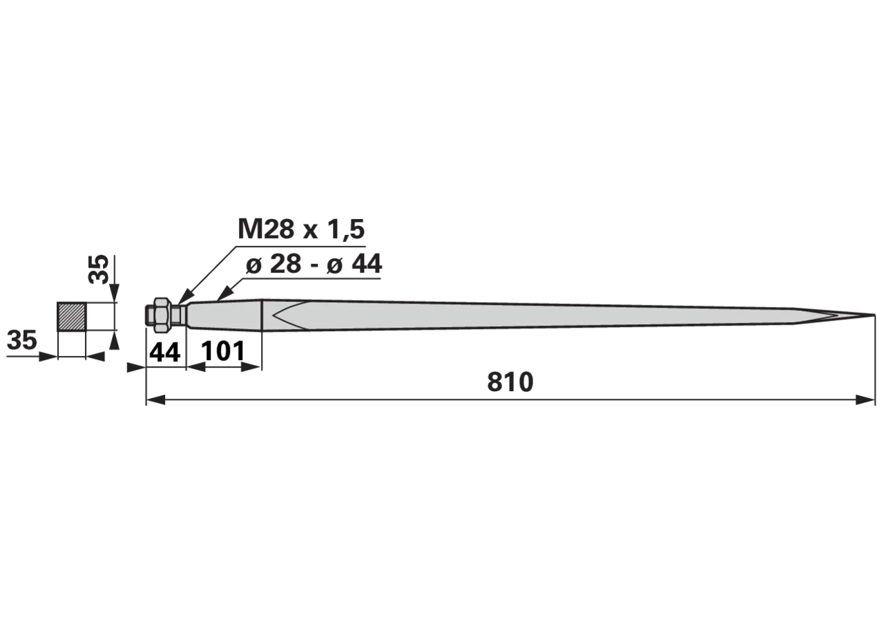 Frontladerzinke M28 x 1,5, 810 mm SHW