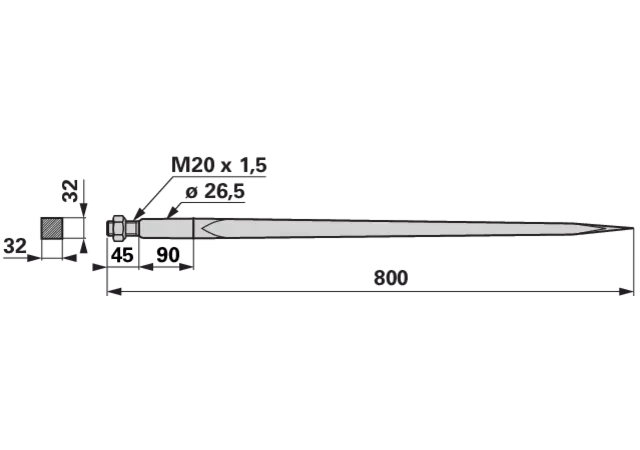 Frontladerzinke M20 x 1,5, 800 mm GartenShop24