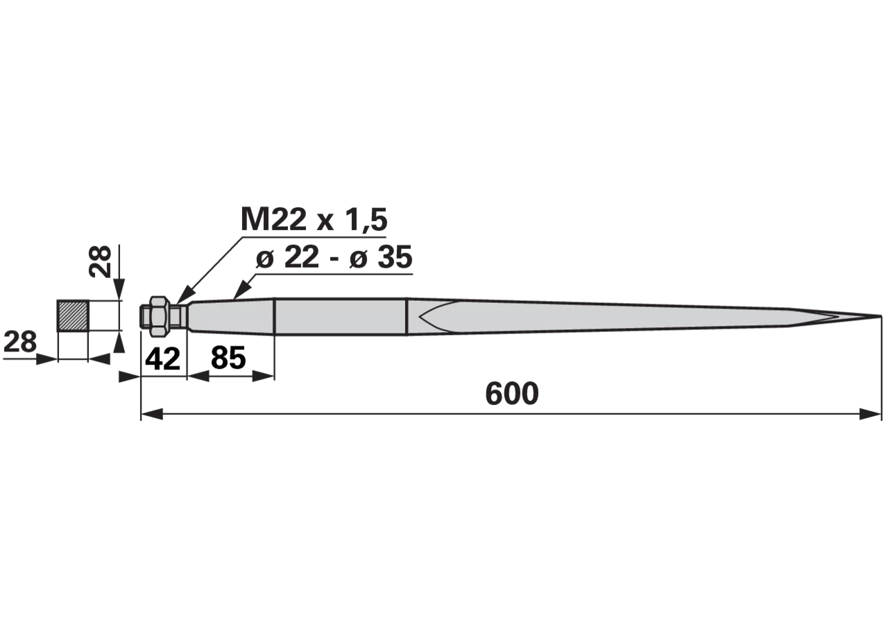 Frontladerzinke M22 x 1,5, 600 mm SHW