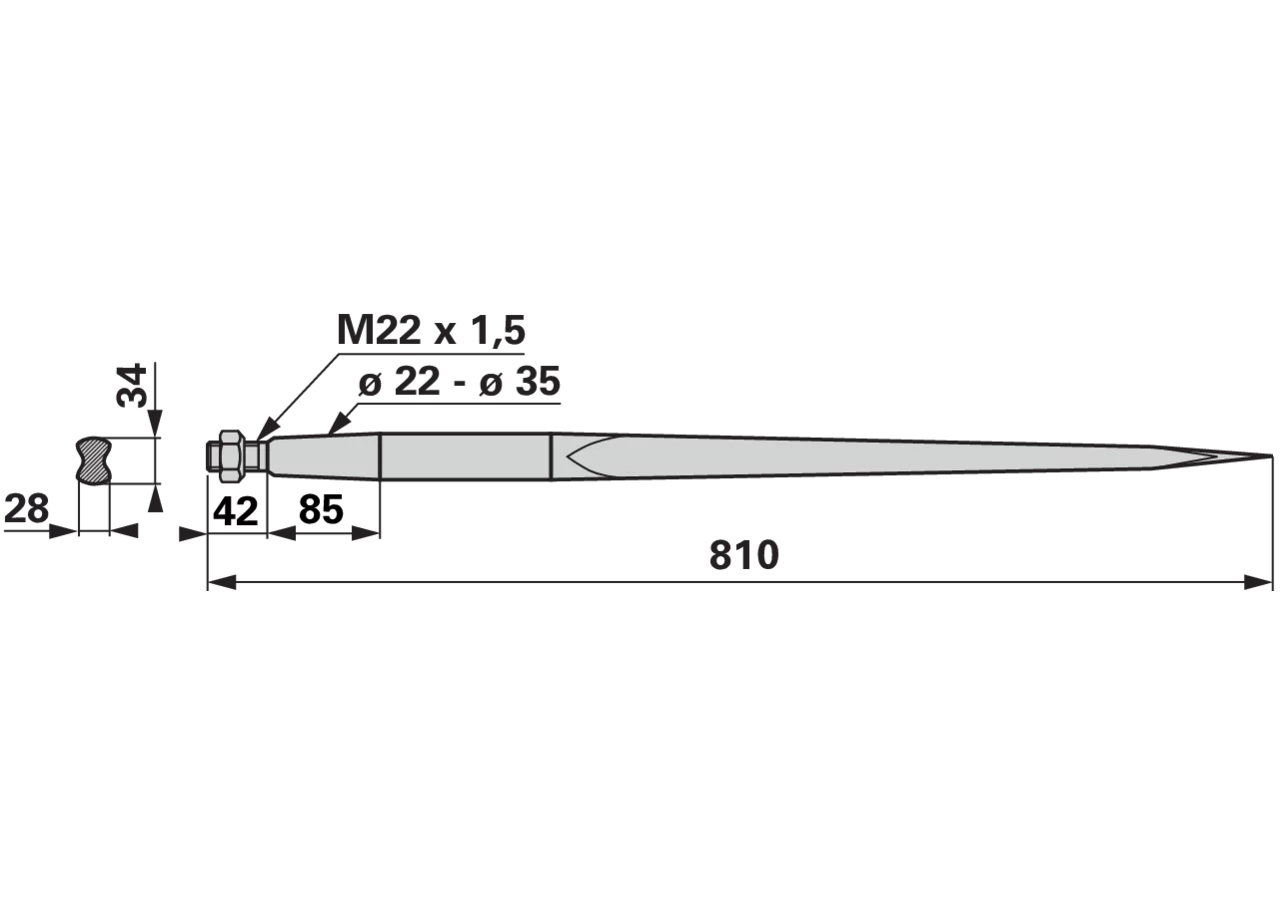 Frontladerzinke M22 x 1,5, 810 mm SHW