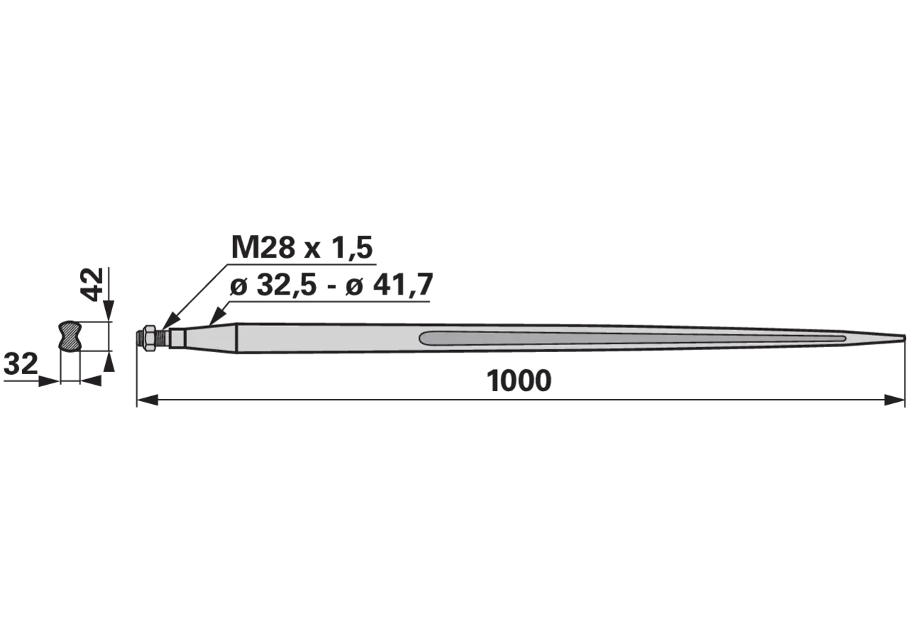 Frontladerzinke M28 x 1,5, 1.000 mm GartenShop24