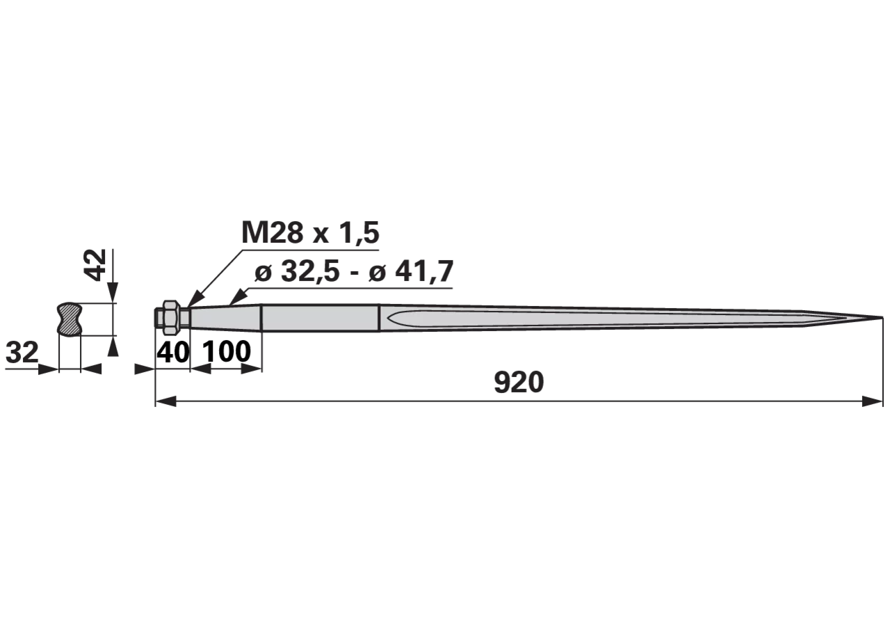 Frontladerzinke M28 x 1,5, 920 mm GartenShop24