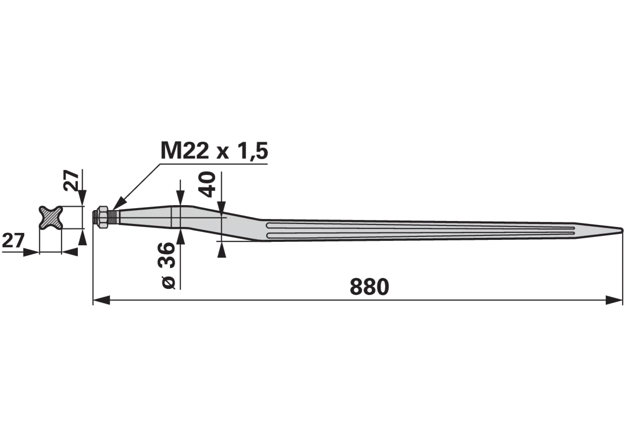 Profilzinke M22 x 1,5, 880 mm passend zu Kuhn SHW
