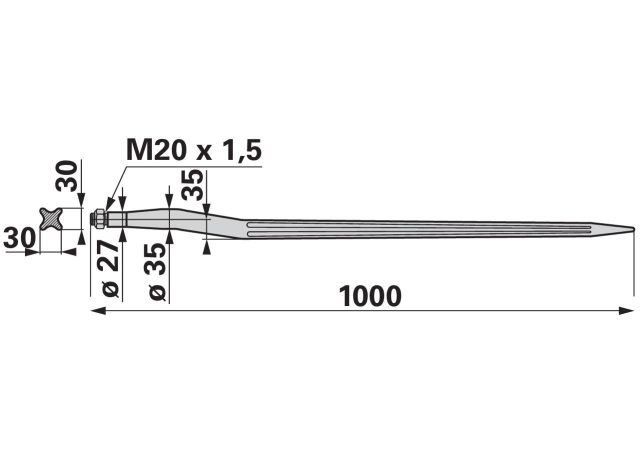 Zinke gebogen, M20 x 1,5, 1.000 mm zu Strautmann GartenShop24