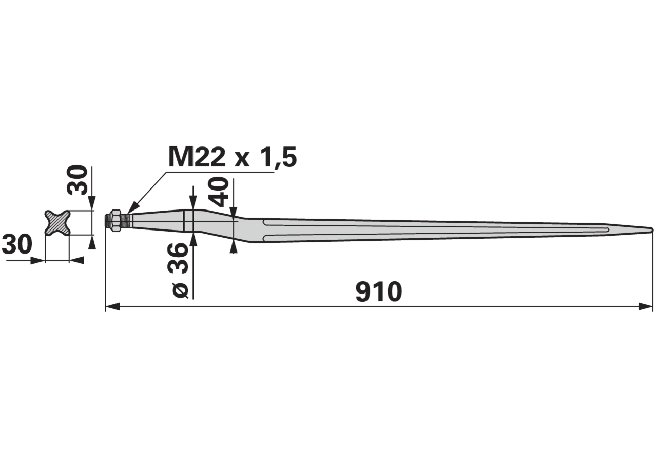 Zinke gebogen, M22 x 1,5, 910 mm zu Van Lengerich SHW