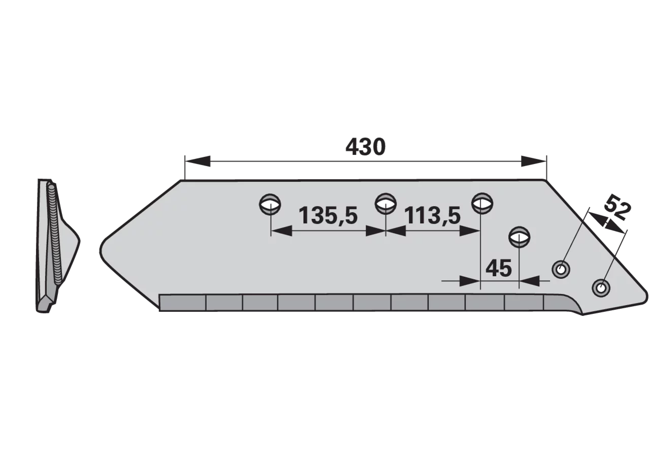 Wechselspitzschare rechts – passend für Kuhn 622136, Ausführung Hartmetall Stärke 14 mm AgriCarb