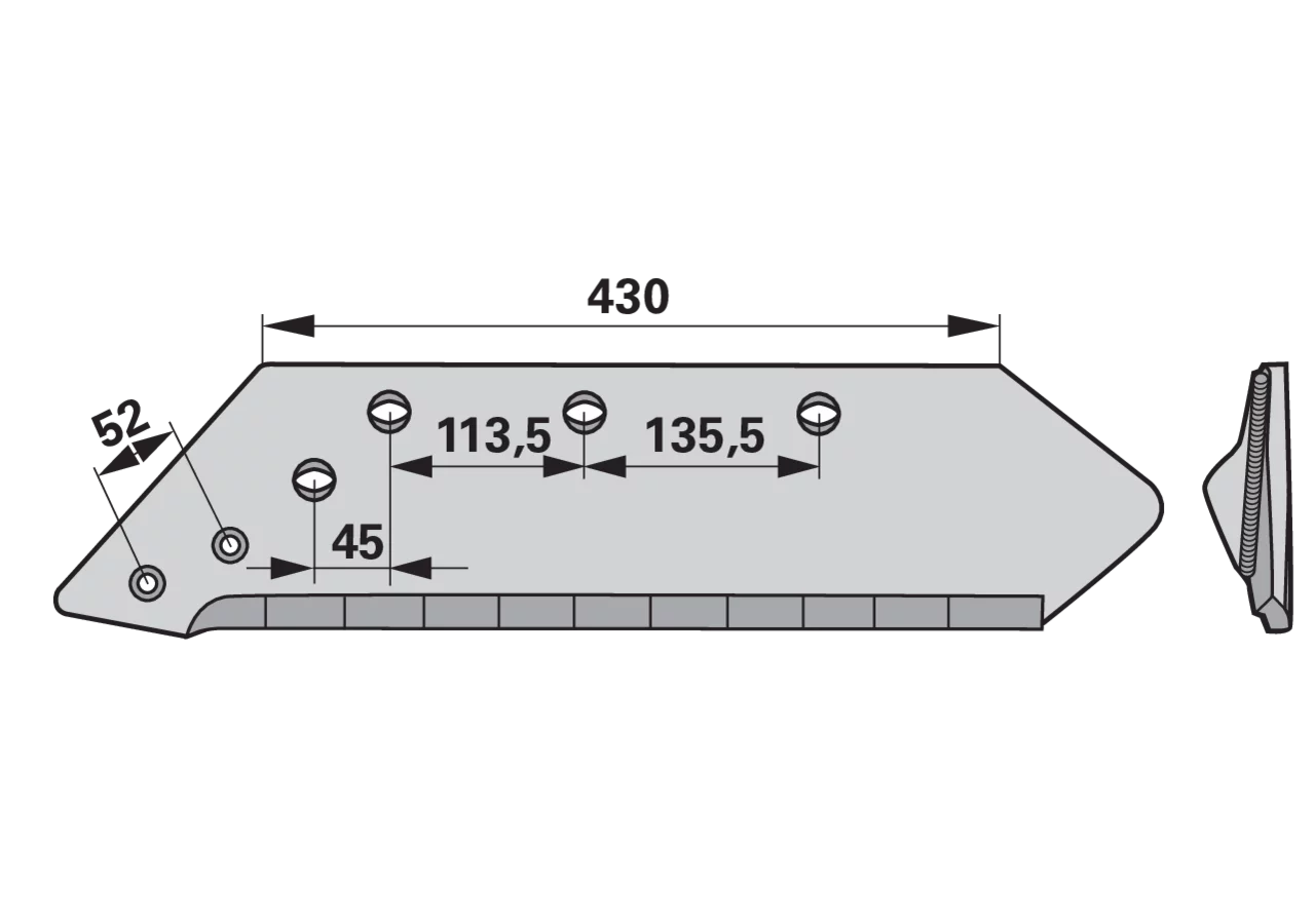 Wechselspitzschare links – passend für Kuhn 622137, Ausführung Hartmetall Stärke 14 mm AgriCarb