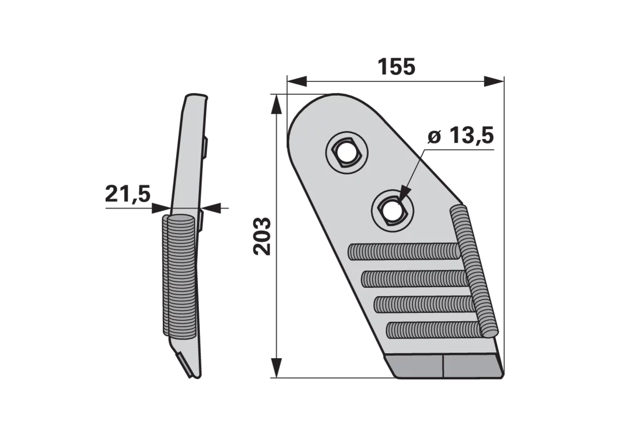 Wechselspitze rechts – passend für Kuhn 622164, Ausführung Hartmetall mit Hartmetallauftrag AgriCarb
