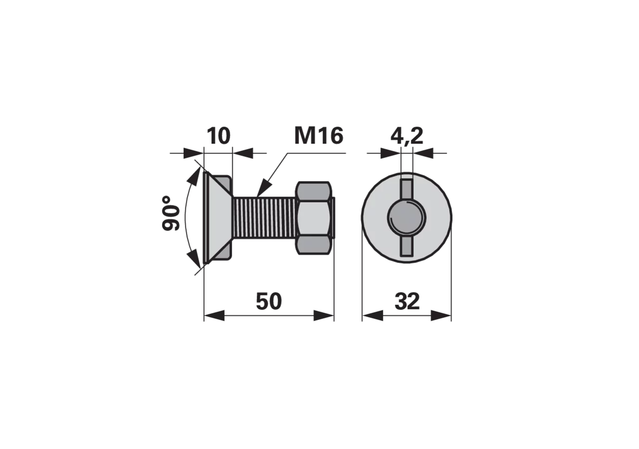 Pflugschraube 2-Nasen, M16 x 50 mm, Güte 8.8 mit Mutter GartenShop24
