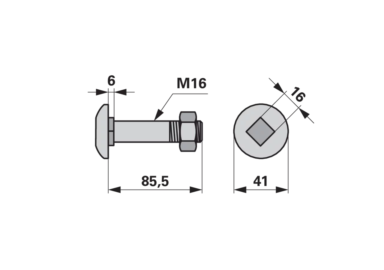 Pflugkörperschraube M16 x 85 mm, Güte 8.8, mit Mutter GartenShop24