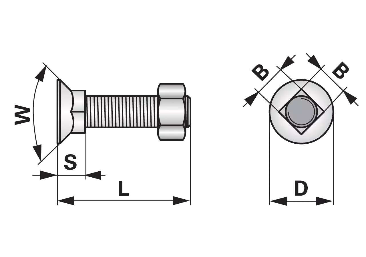Pflugschraube Vierkant, M12 x 50 mm, Güte 10.9, 10 Stück mit Mutter GartenShop24