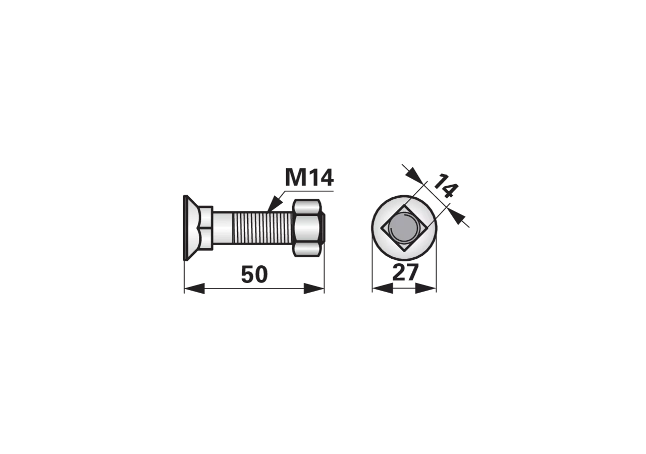 Pflugschraube Vierkant, M14 x 50 mm, Güte 10.9, 10 Stück mit Mutter GartenShop24