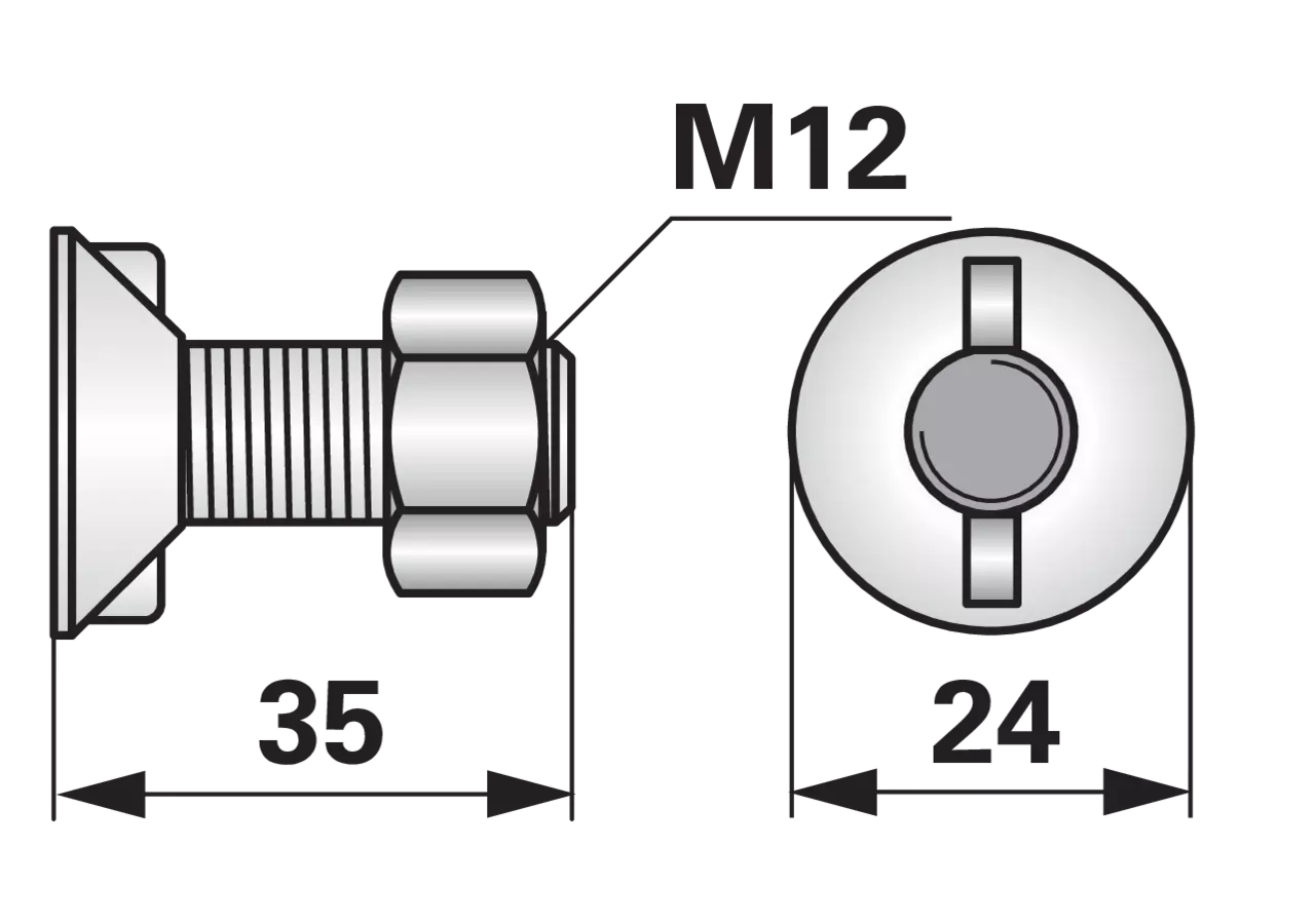 Pflugschraube 2-Nasen, M12 x 35 mm, Güte 8.8, 10 Stück mit Mutter GartenShop24