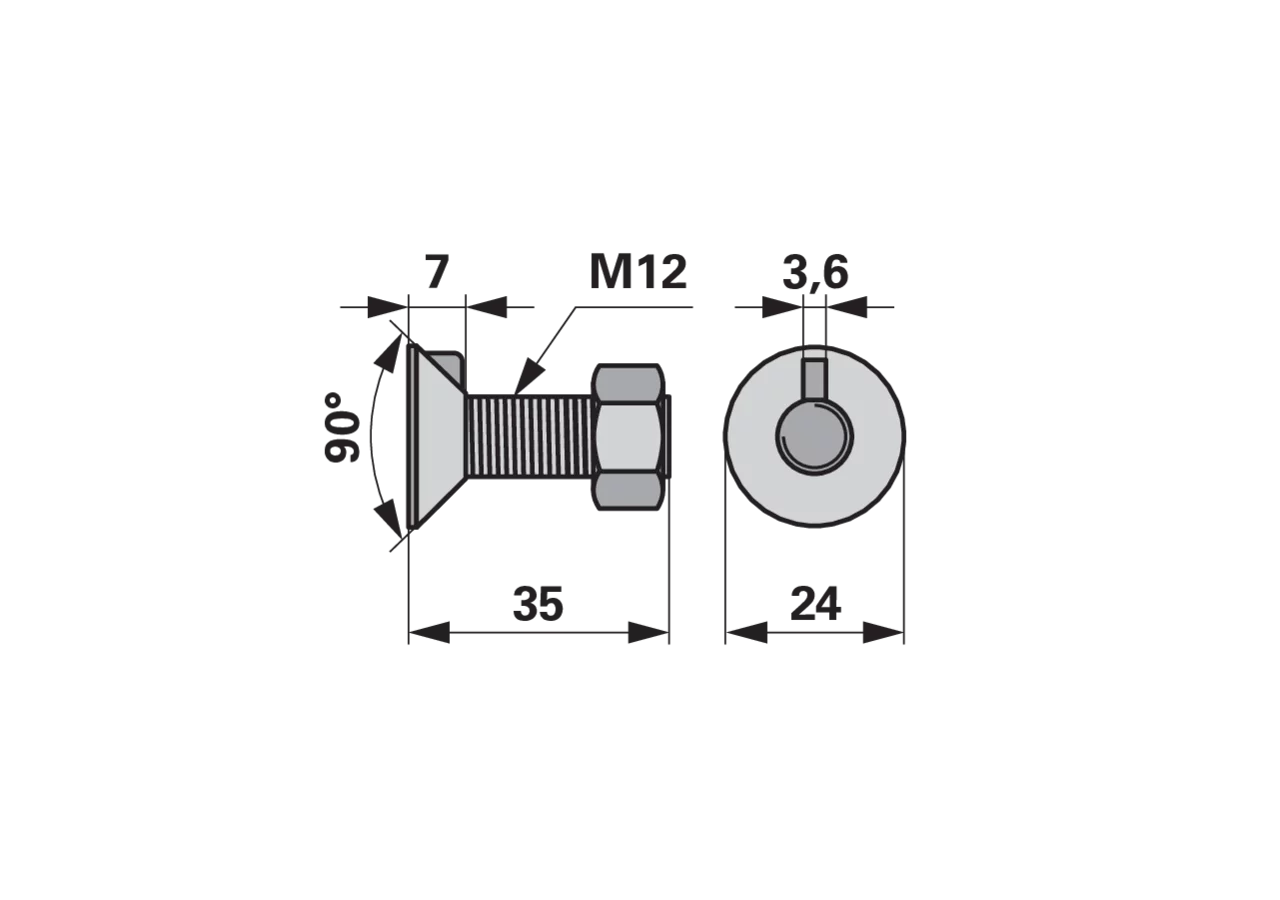 Pflugschraube 1-Nase, M12 x 35 mm, Güte 8.8, 10 Stück mit Mutter GartenShop24