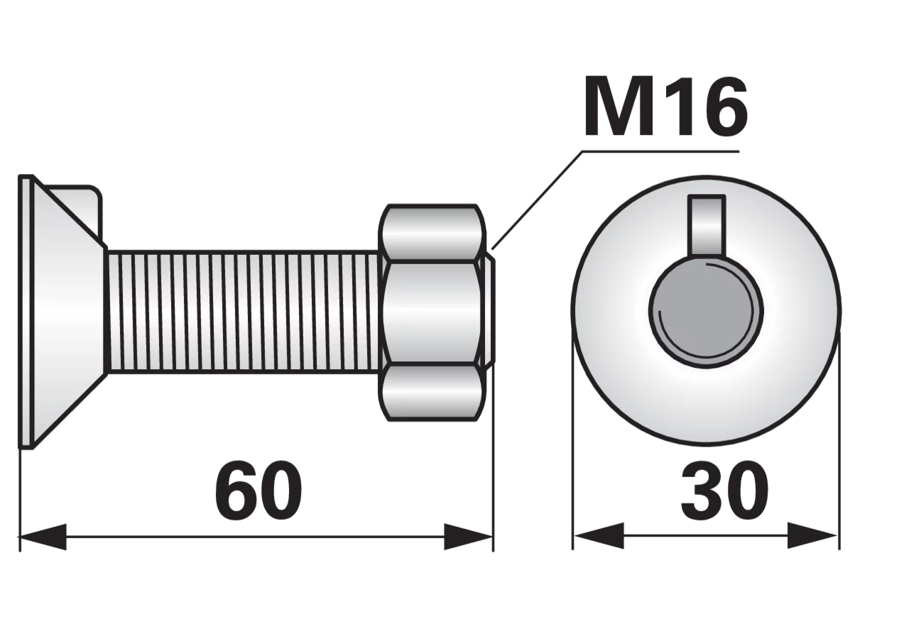 Pflugschraube 1-Nase, M16 x 60 mm, Güte 8.8 mit Mutter GartenShop24