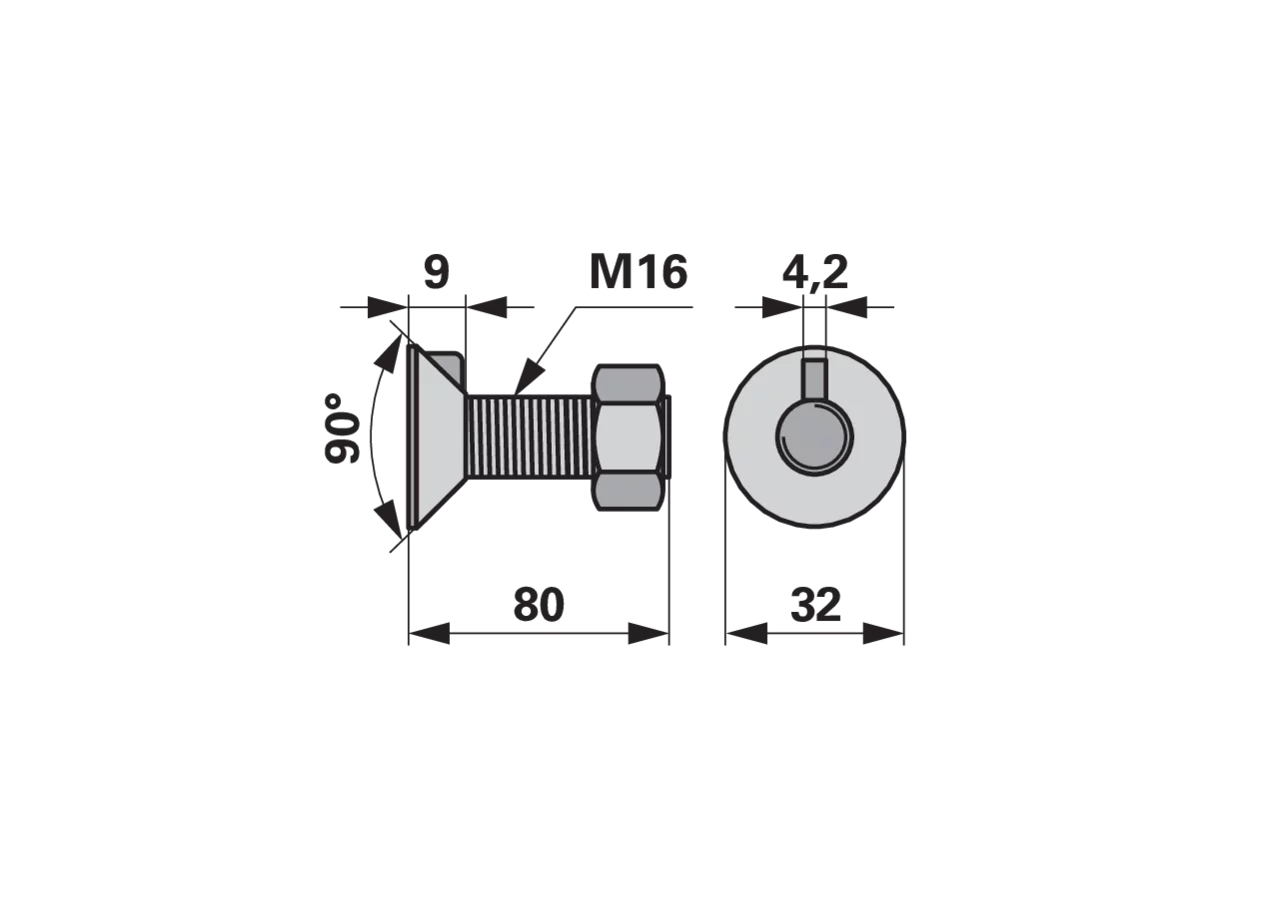 Pflugschraube 1-Nase, M16 x 80 mm, Güte 8.8 mit Mutter GartenShop24