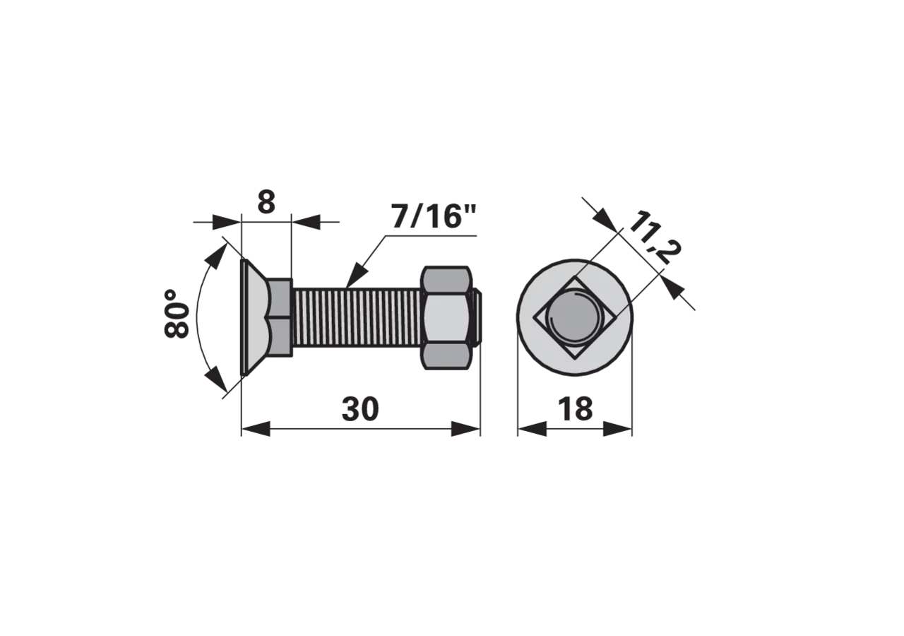 Pflugschraube Vierkant, 7/16 Zoll x 30 mm, Güte 8.8 mit Mutter GartenShop24