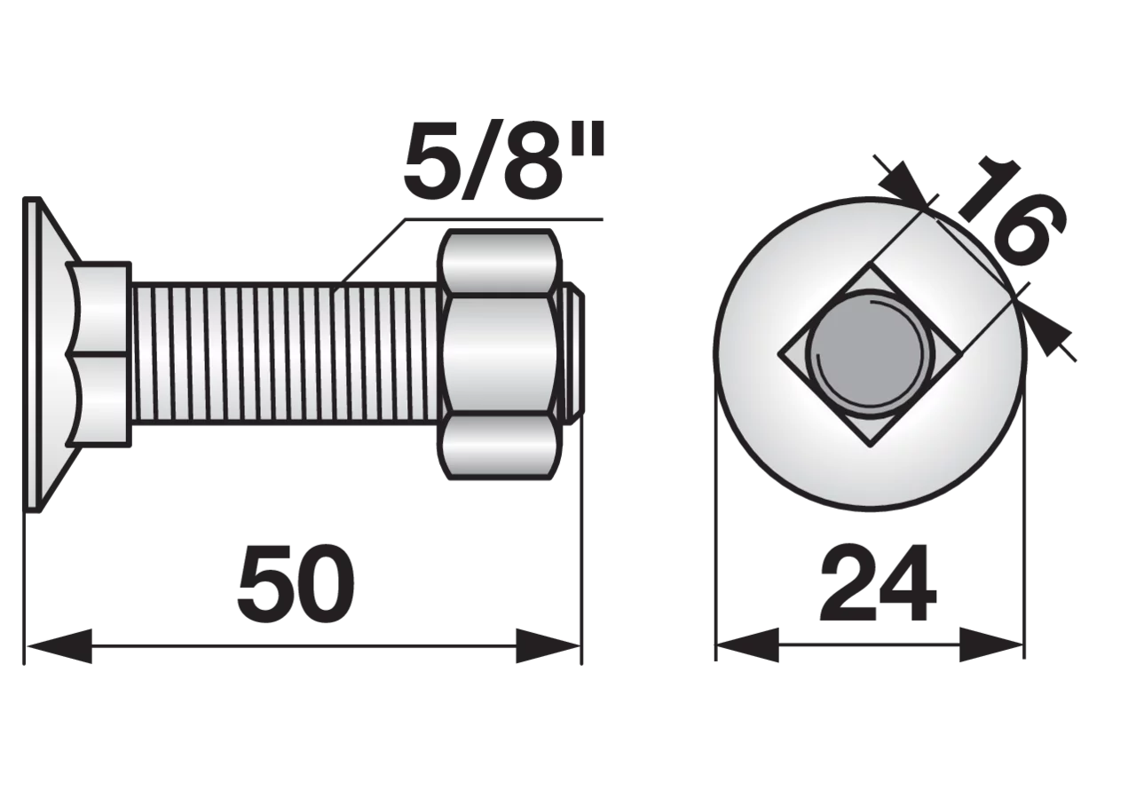Pflugschraube Vierkant, 5/8 Zoll x 50 mm, Güte 8.8 mit Mutter GartenShop24