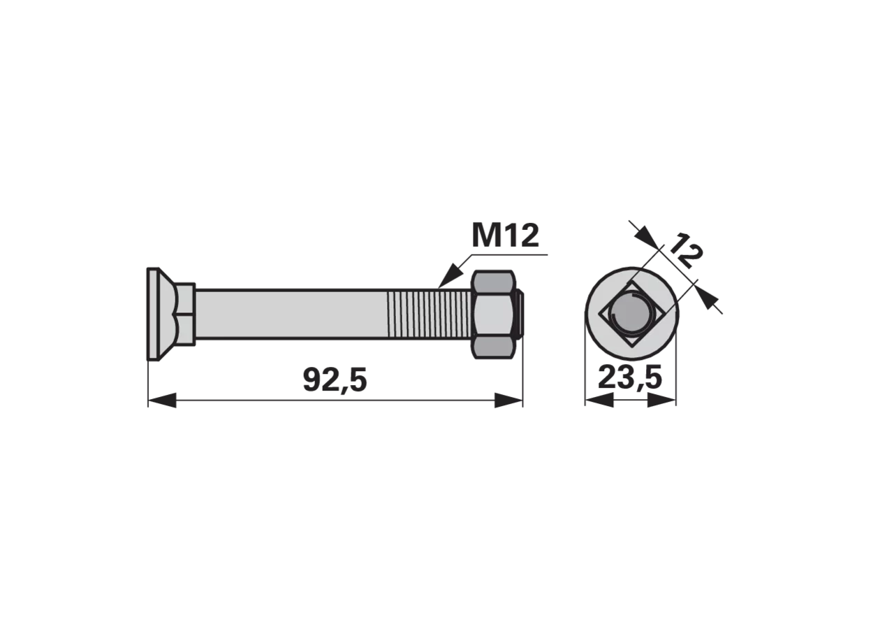 Pflugschraube Vierkant, M12 x 90 mm, Güte 12.9 Ausführung Hartmetall AC AgriCarb