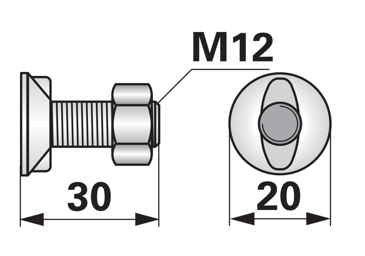 Pflugschraube 2-Nasen Huard, M12 x 30 mm, Güte 8.8, 10 Stück mit Mutter GartenShop24