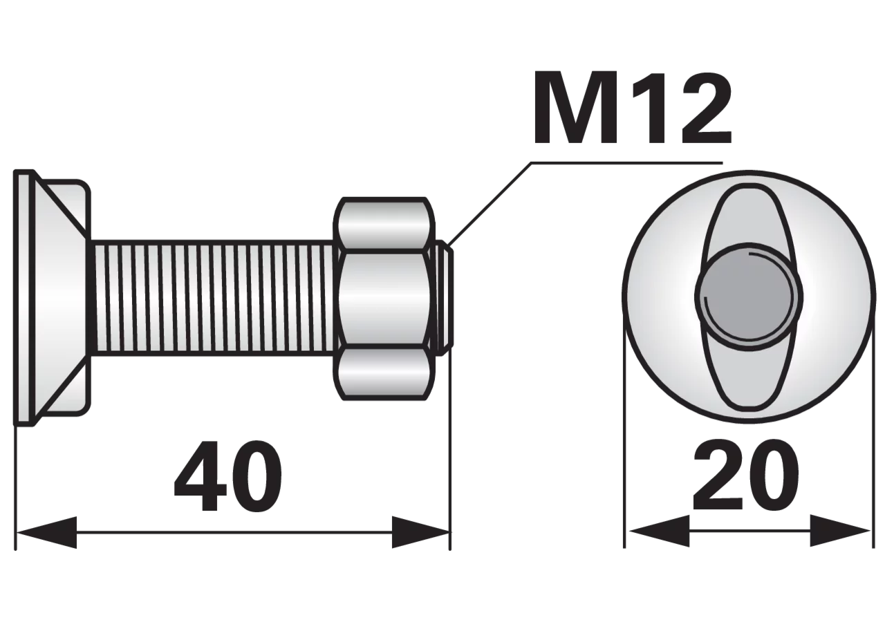 Pflugschraube 2-Nasen Huard, M12 x 40 mm, Güte 8.8, 10 Stück mit Mutter GartenShop24