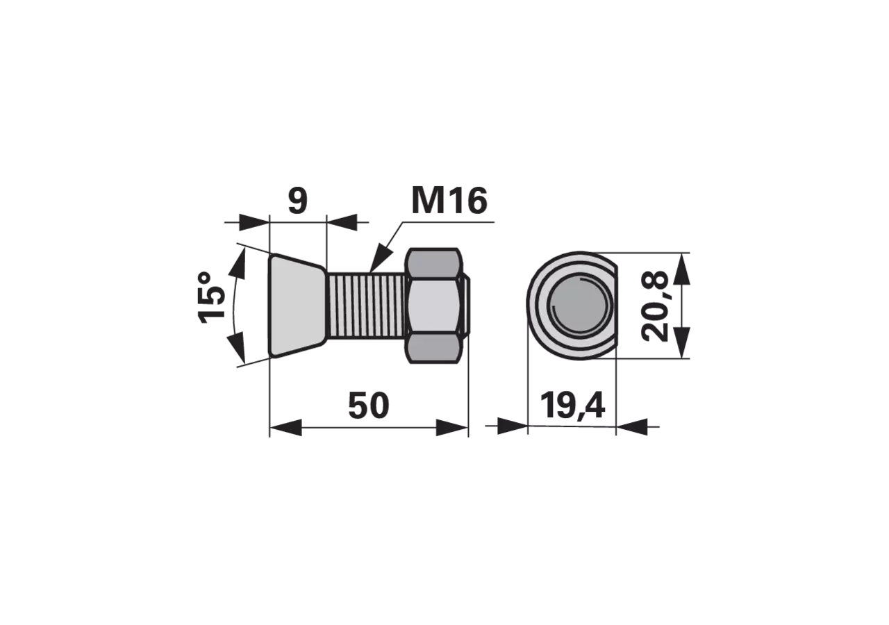 Pflugschraube Halber Ovalkopf, M16 x 50 mm, Güte 12.9 mit Mutter GartenShop24