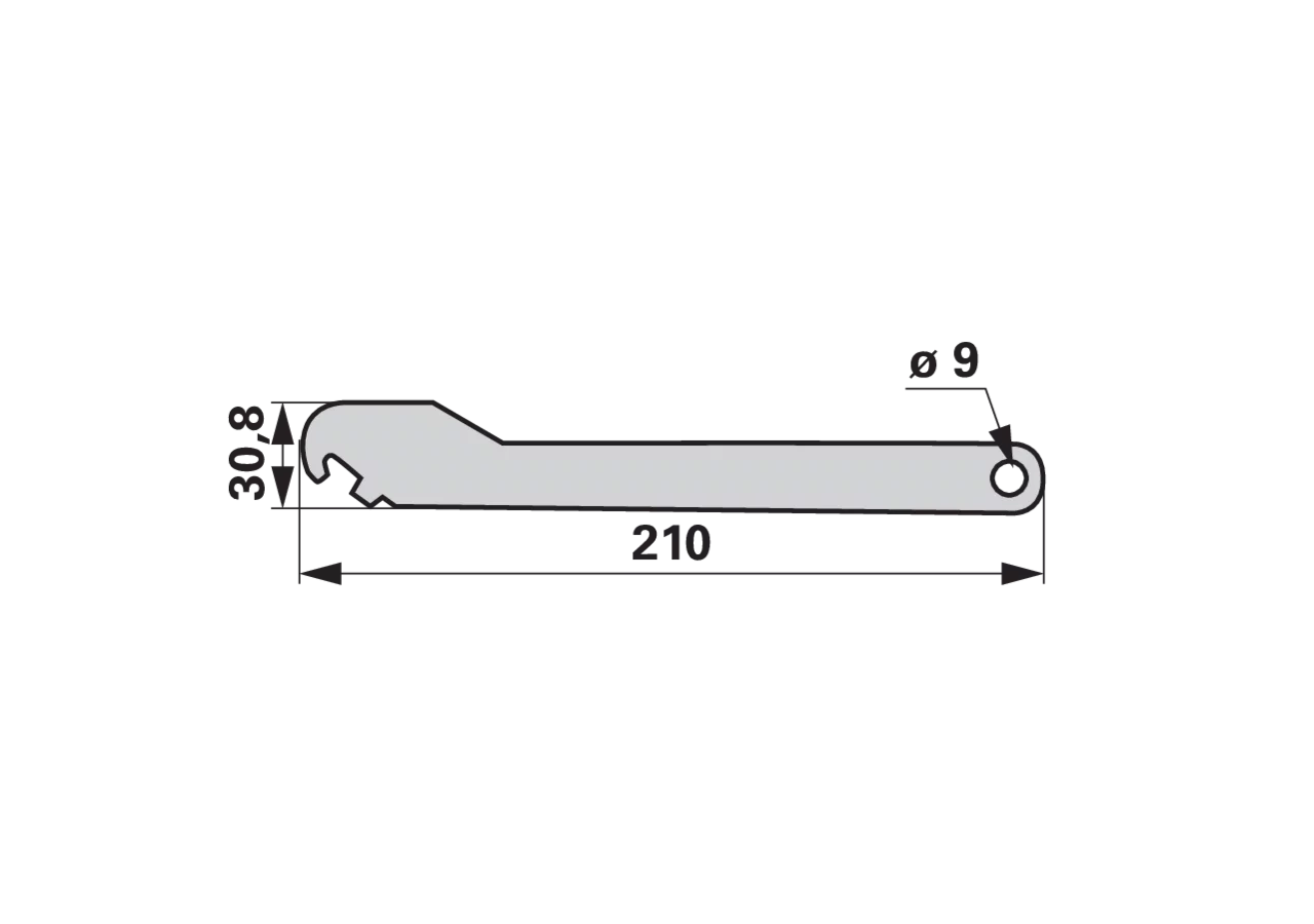 Montageschlüssel Bourgault Eco-Sweeps 210 mm, Breite 30,8 mm, Lochdurchmesser 9 mm