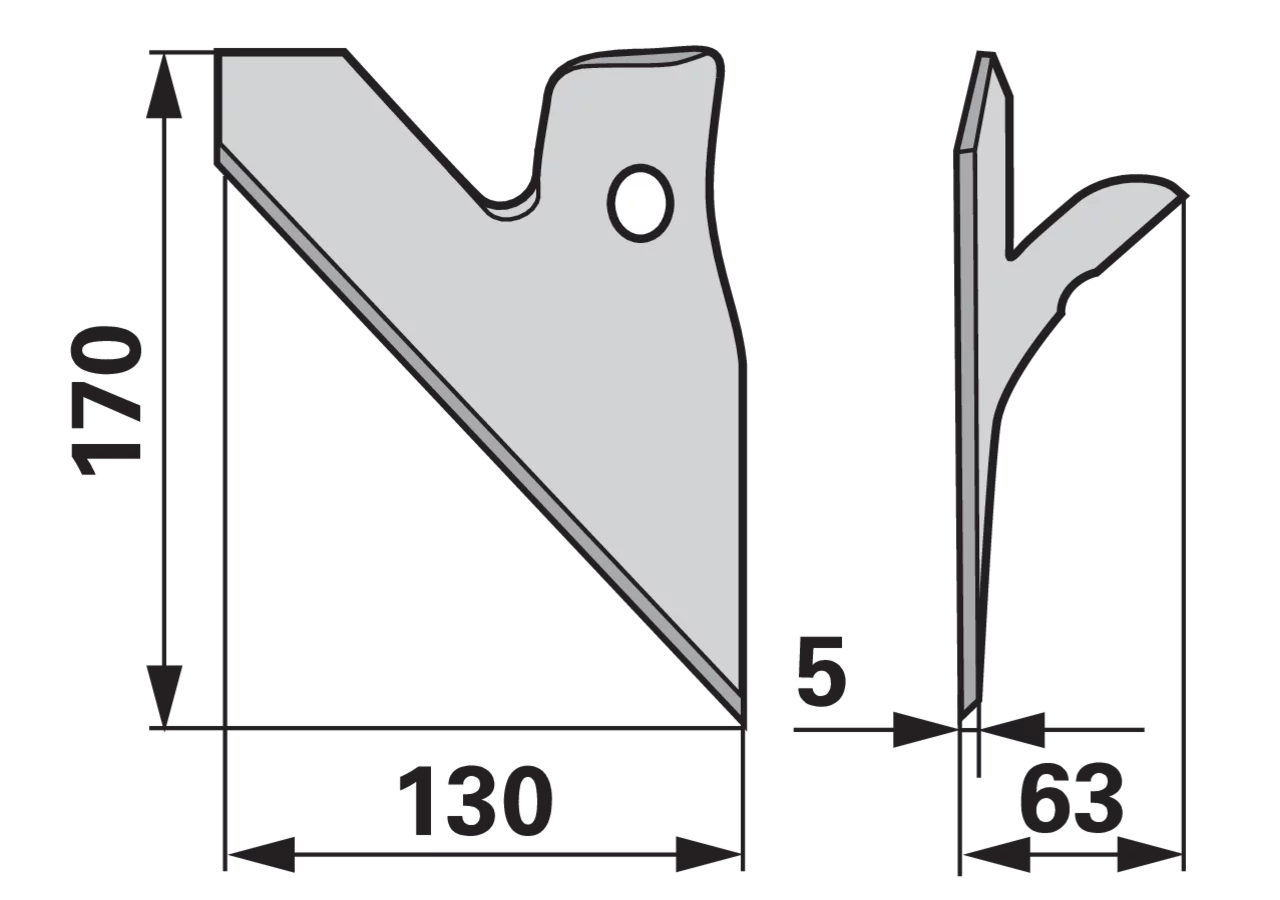 Halbschare rechts 130 x 5 mm – Hackschar für Hackgeräte, Arbeitsbreite 130 mm