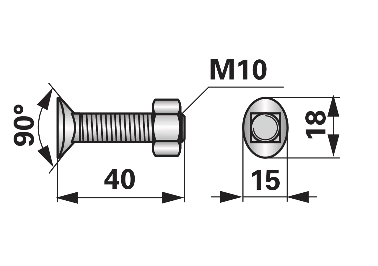 Planetenschraube M10 x 40 mm, Güte 8.8, mit Mutter, 100 Stück GartenShop24