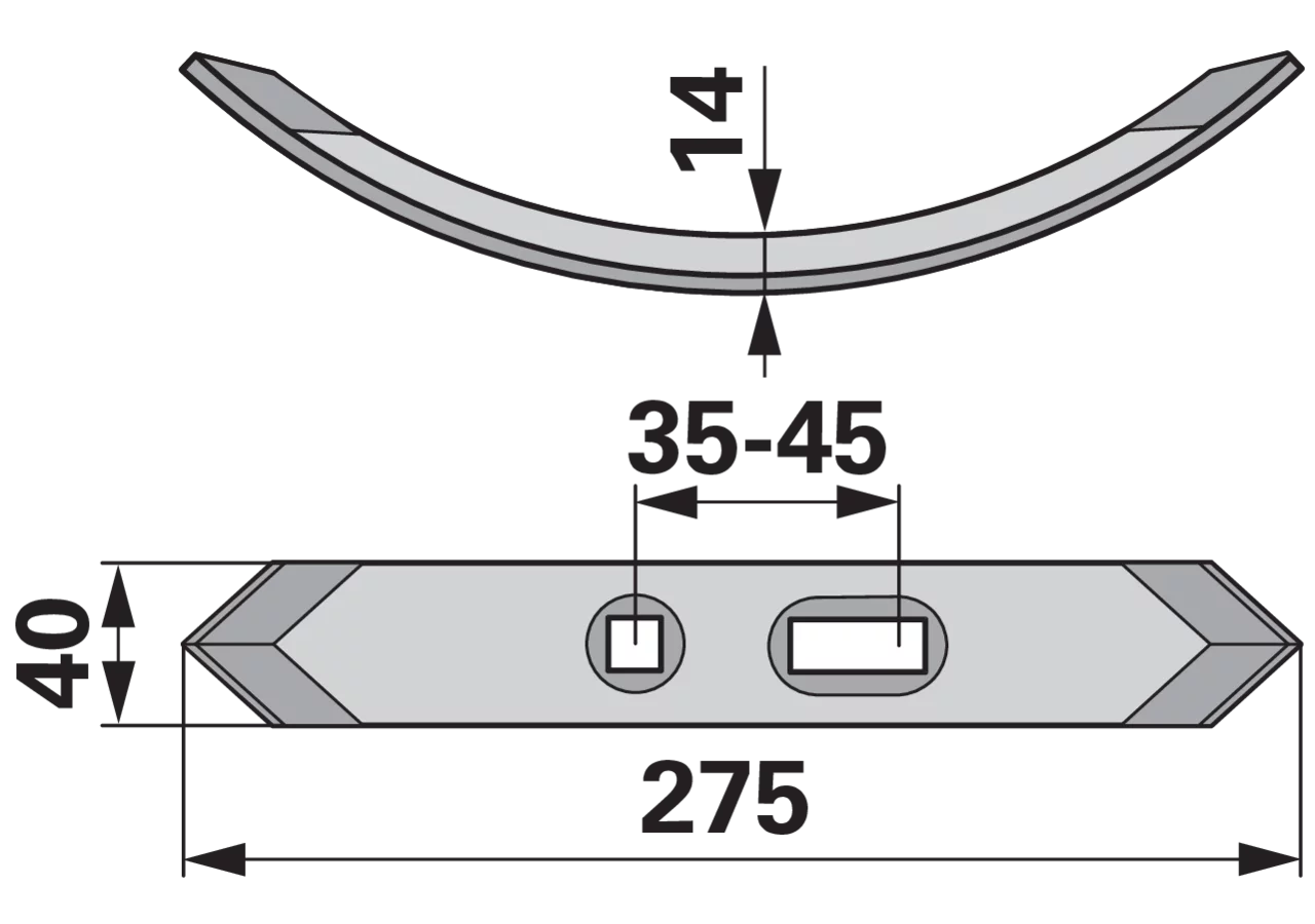 Schmalschare 40 x 14 x 275 mm, Lochabstand 35-45 mm bpt