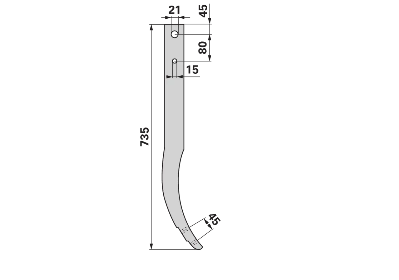 Schwergrubberstiel 60 x 25 mm, Länge 735 mm, Lochabstand 45 mm bpt