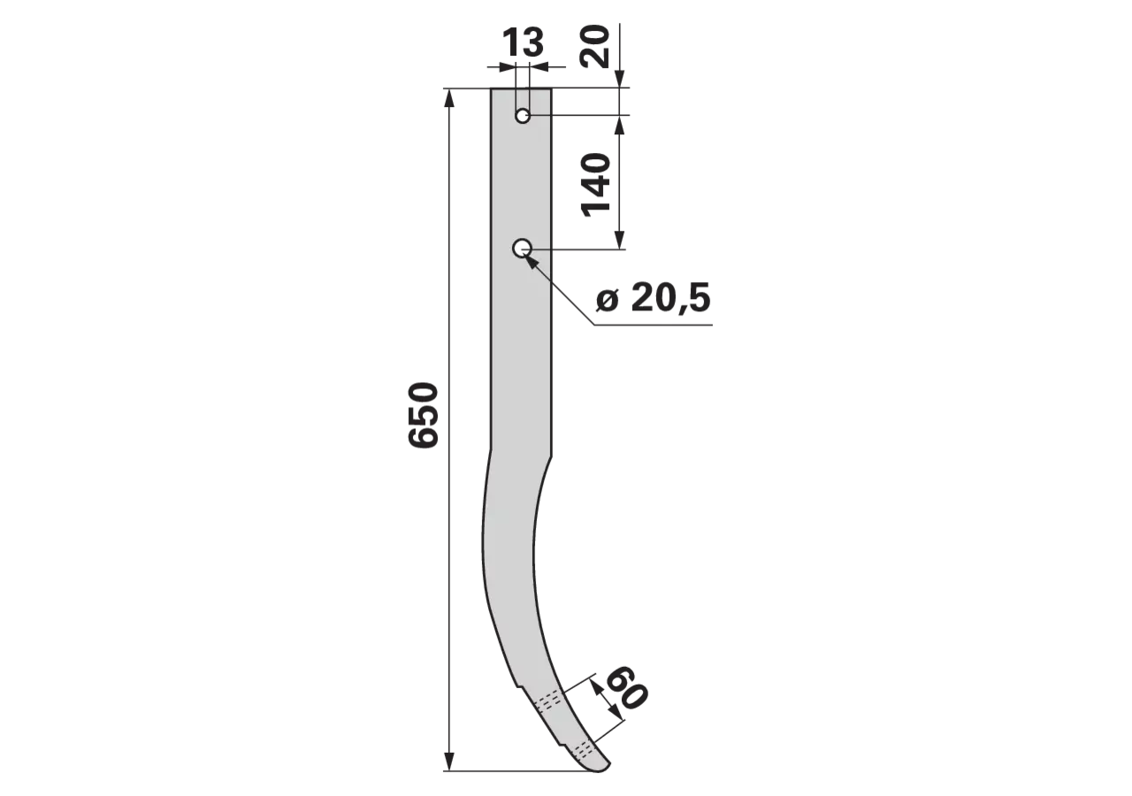 Schwergrubberstiel 60 x 25 mm, Länge 650 mm, Lochabstand 60 mm bpt
