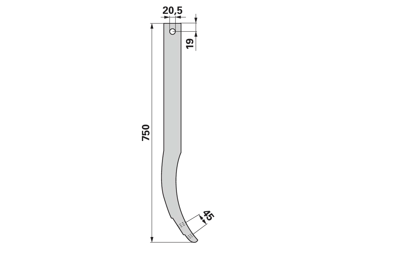 Schwergrubberstiel 60 x 25 mm, Länge 760 mm, Lochabstand 45 mm bpt