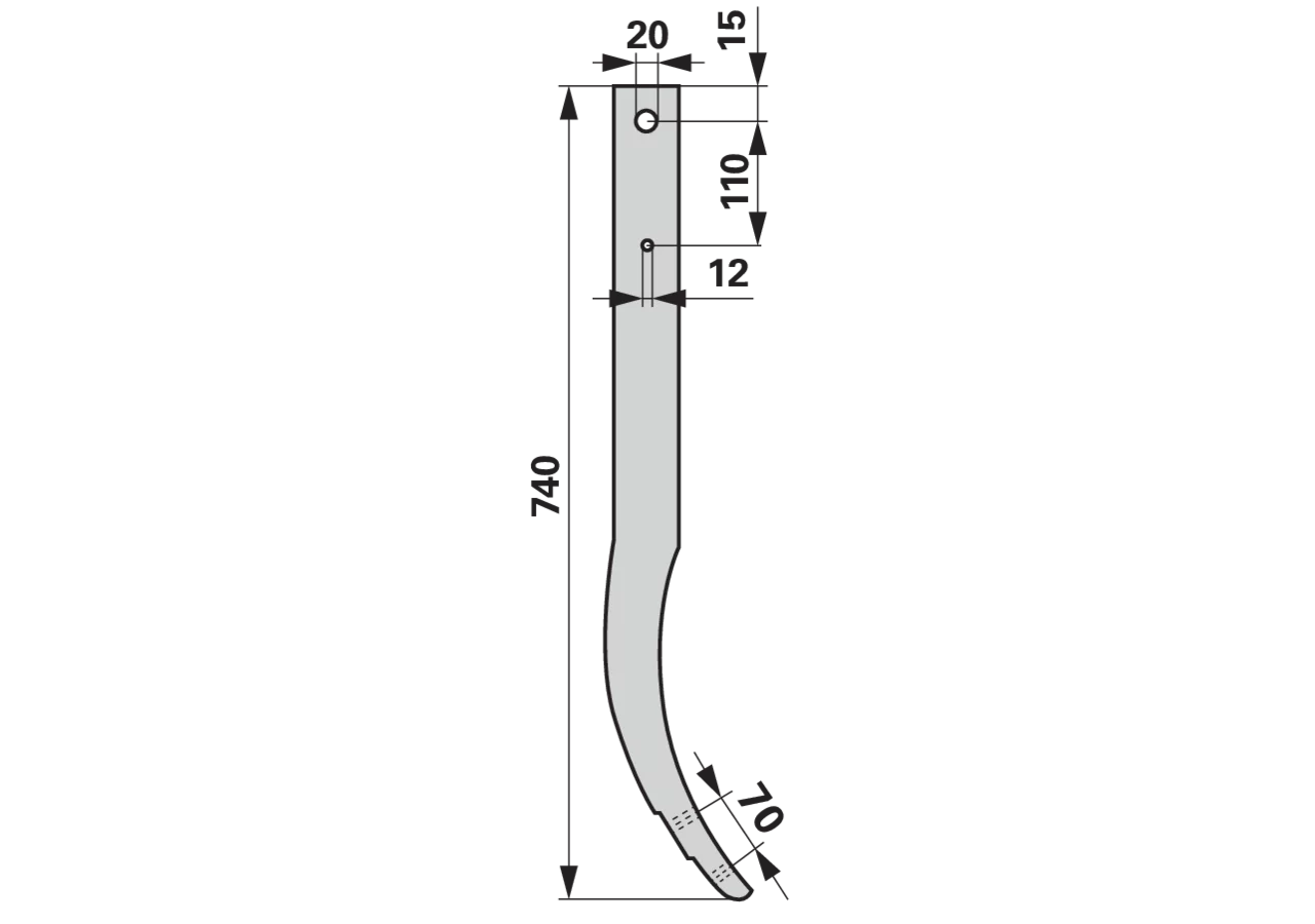 Schwergrubberstiel 60 x 25 mm, Länge 740 mm, Lochabstand 70 mm bpt