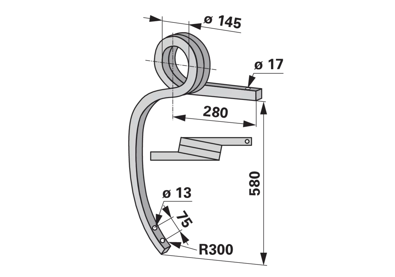 Grubberstiel rechts, gedreht, 35 x 35 mm Einbauhöhe 580 mm GartenShop24